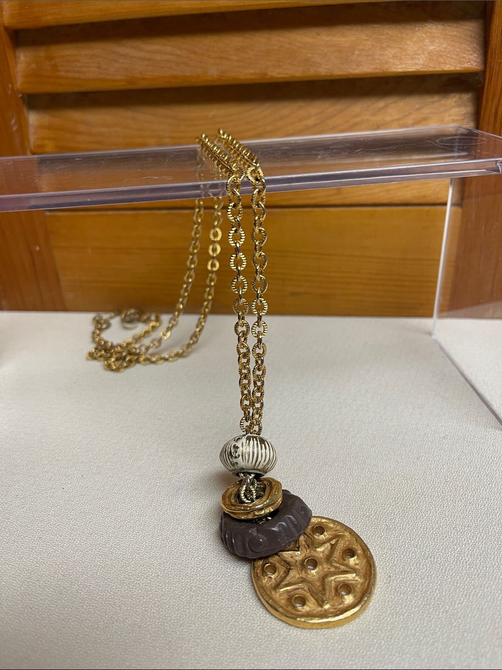Gold and Brown Layered Pendant Necklace - Women Jewelry